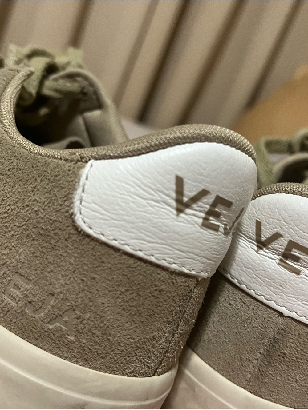 Veja Men's Taupe Suede Sneakers with White Heel Tab